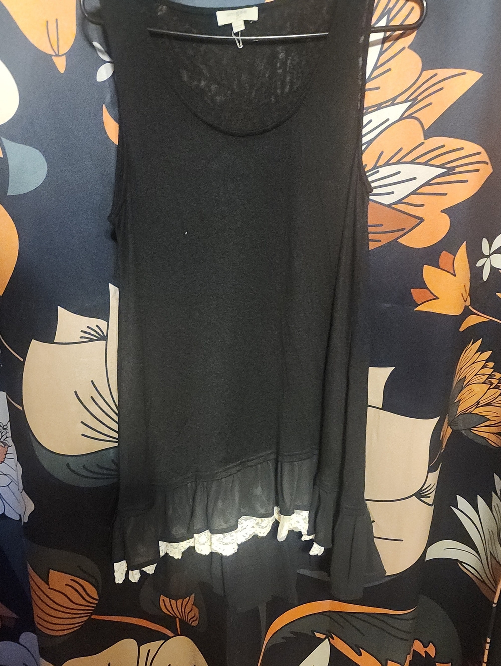 Umgee Black Sleeveless Tank with Lace Trim